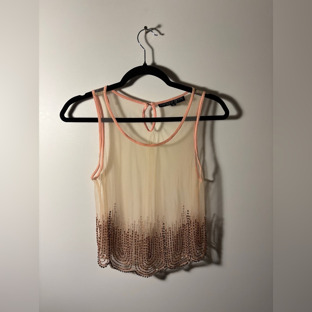 Top Shop Sheer Beaded Cream Top